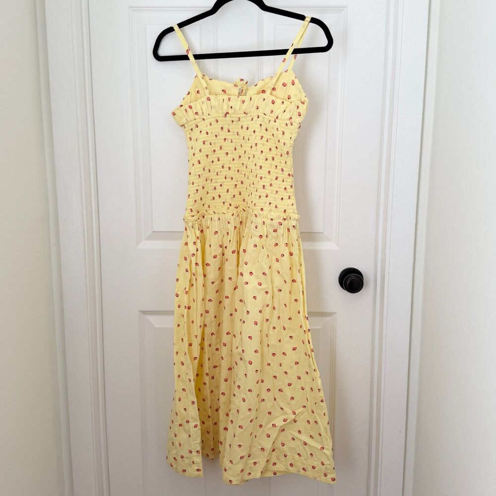 Free People Yellow Midi Dress with Red Floral Pattern
